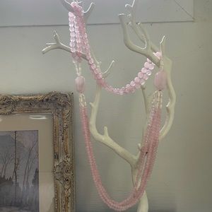 Long Beaded Rose Quartz and Freshwater Pearl Necklace